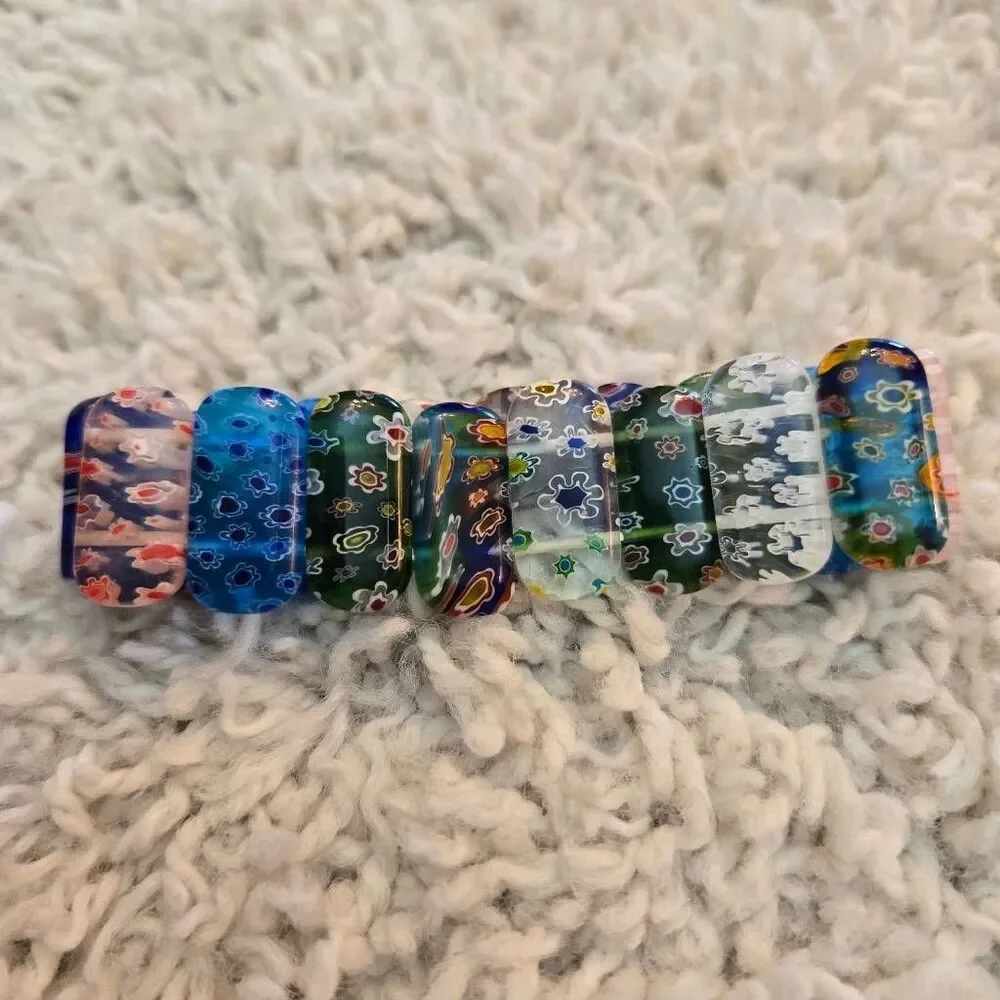 NEW Murano Venetian Glass Floral Millefiori Bead Stretch Bracelet